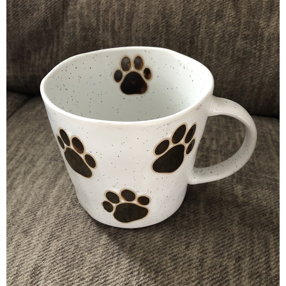 Prima Design Coffee Mug Puppy Dog Paw Prints Speckled Ivory Color 16oz